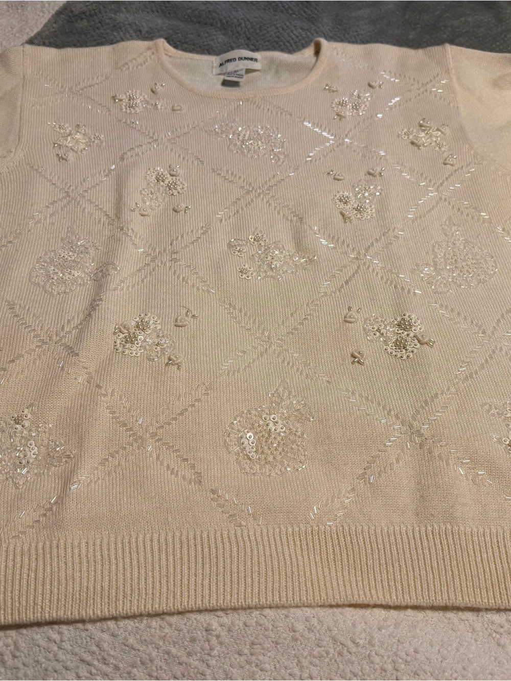 Alfred Dunner Cream Beaded Knit Top